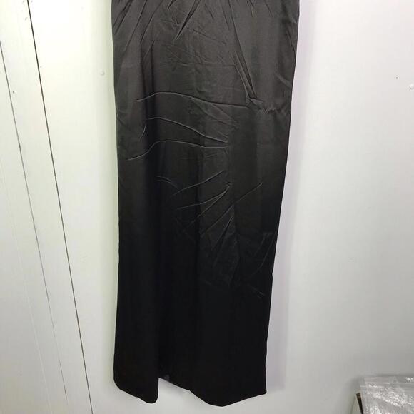 Black Wedding Dress Womens 6 Lace Up Back Silky Satin Cowl Neck Minimalist Goth - Picture 5 of 10